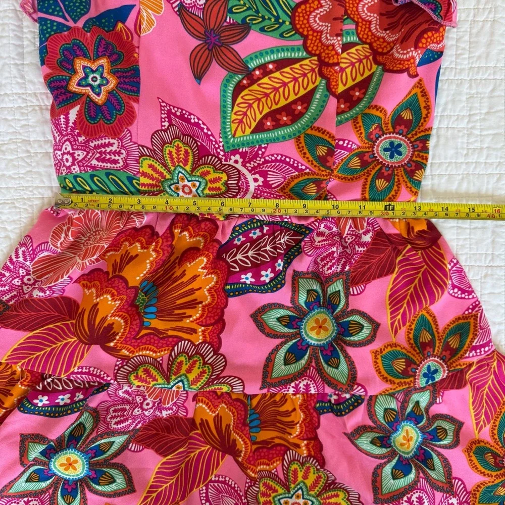 Zunie from Nordstrom‎ Girls Pink Floral Tiered Sundress Pom Pom Trim Size 10